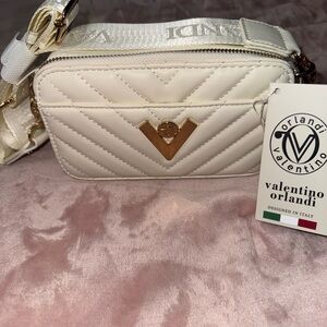 NWT Valentino Orlandi White Quilted Crossbody Bag